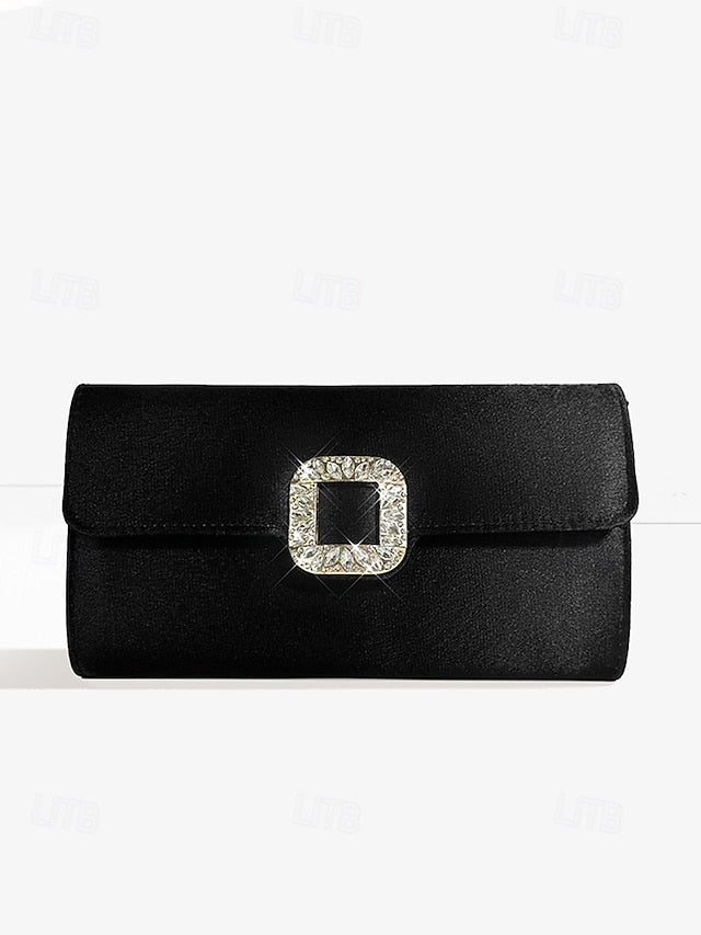 White Women's with Clutch Satin Elegant - Buckle Rhinestone