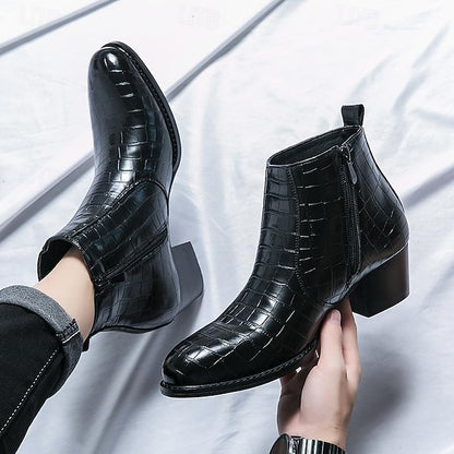 Pattern Faux Men's Boots - Crocodile Brown Leather Ankle