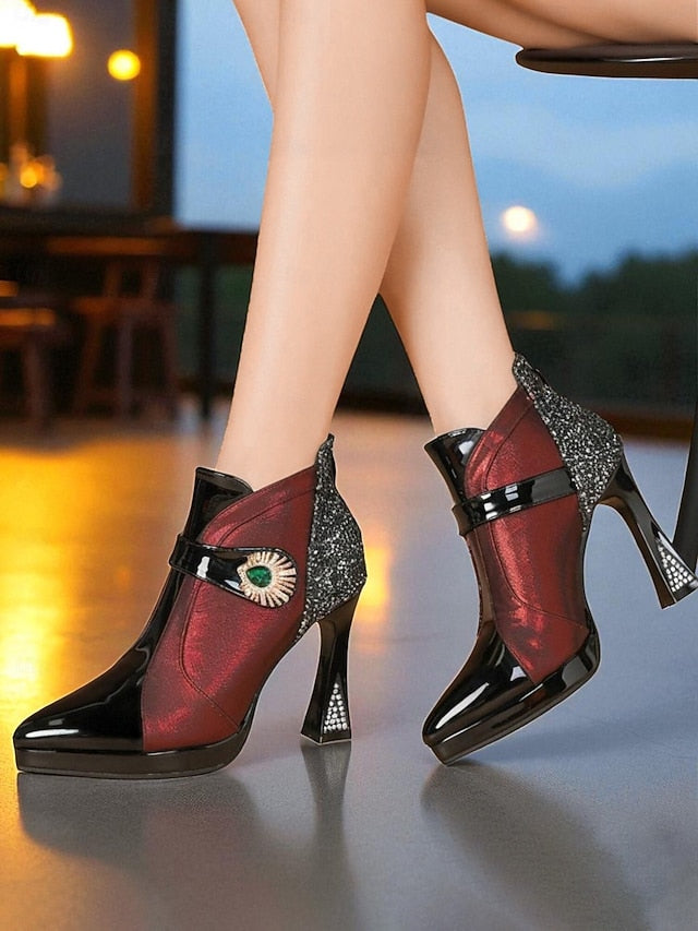 Ankle High Heel Glitter Boots Women's
