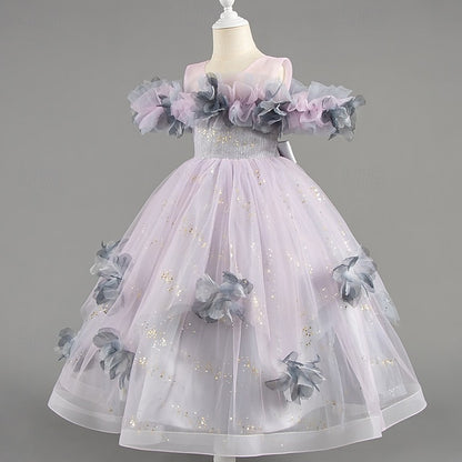 Flower Kids Sleeve Wedding Special Girls' Party Dress Short
