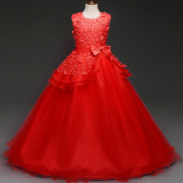 Girl Girls' Colored Kids Flower Solid Dress