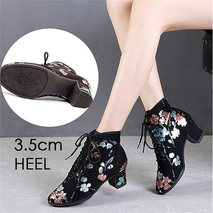 Floral for – Low Comfortable Shoes Lace-up Women Dance Black