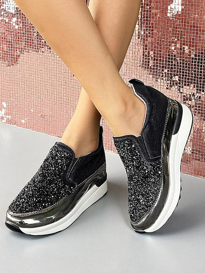 Black with Sneakers Slip-On Metallic Glitter Women's