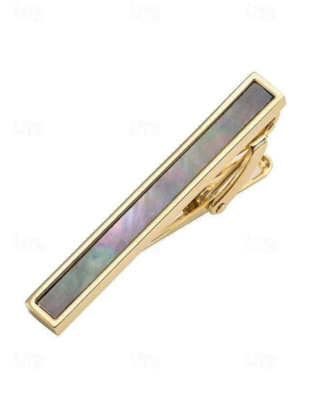 with mother of inlaid Men's tie clip pearl and brass