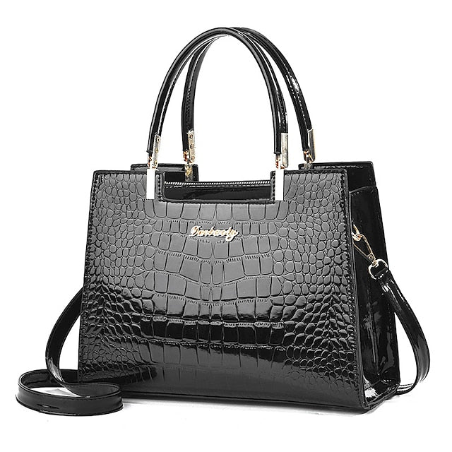 Black Crocodile Pattern Women's Elegant Handbag Leather |