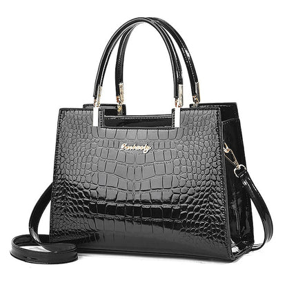 Black Crocodile Pattern Women's Elegant Handbag Leather |