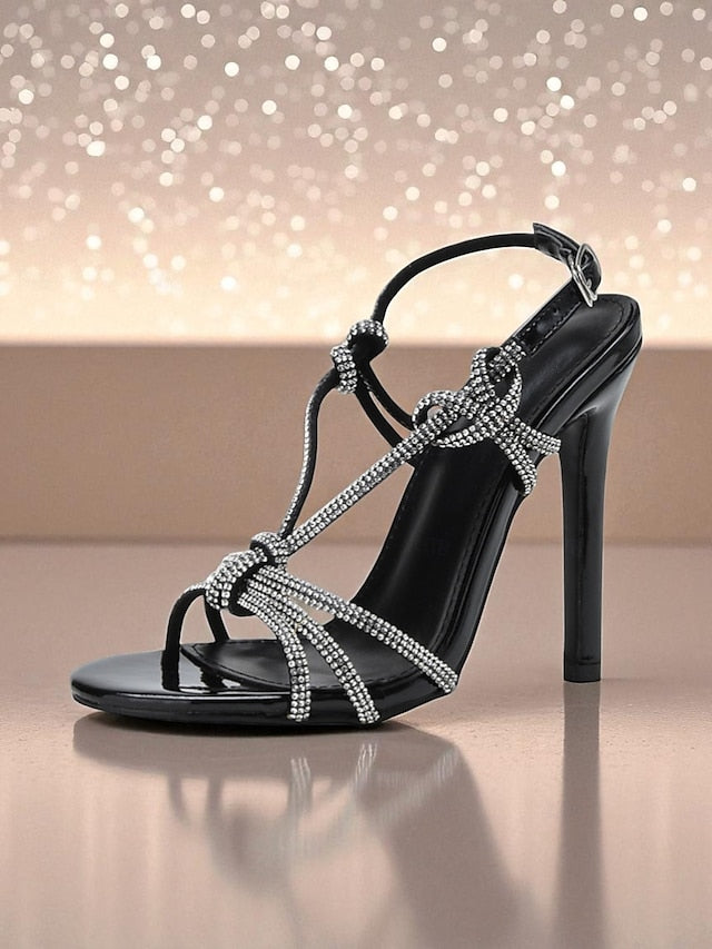 Toe with Square Heels Stiletto Strappy Women's Rhinestone