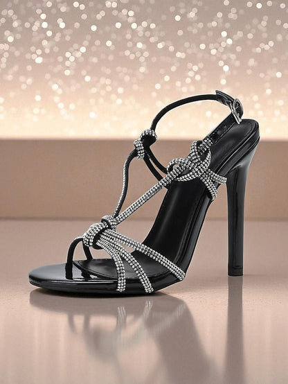 Toe with Square Heels Stiletto Strappy Women's Rhinestone