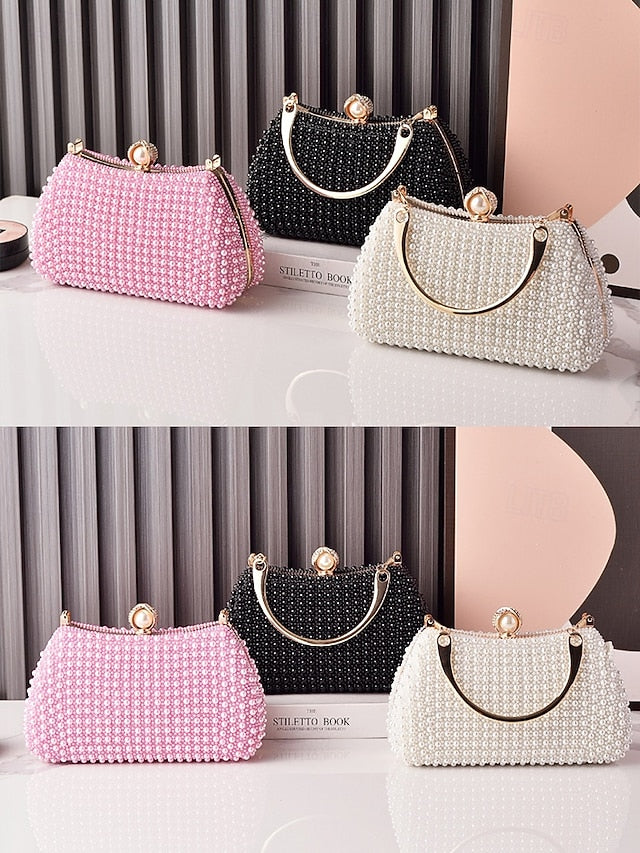 Gold with Beaded Handle Evening Pearl Bag Women's Clutch