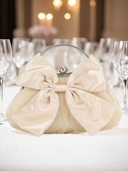 Elegant Clutch Evening Bag – Pearl Women's Bow Satin