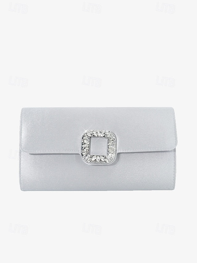 White Women's with Clutch Satin Elegant - Buckle Rhinestone