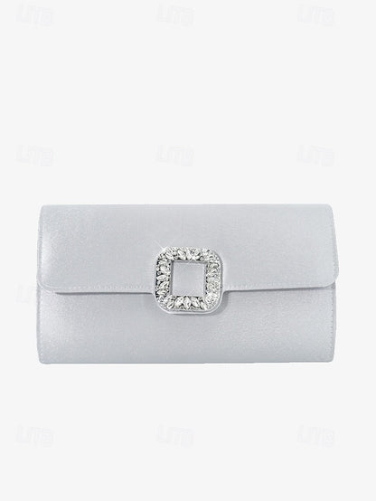 White Women's with Clutch Satin Elegant - Buckle Rhinestone