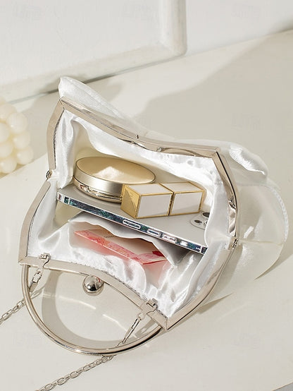 Elegant Clutch Evening Bag – Pearl Women's Bow Satin