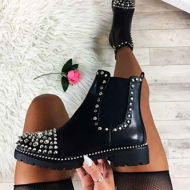 Boots Sole Chelsea Studded Ankle Chunky for – Women Black