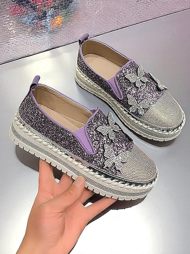 Platform Glitter Women's Slip-On Purple Sneakers with