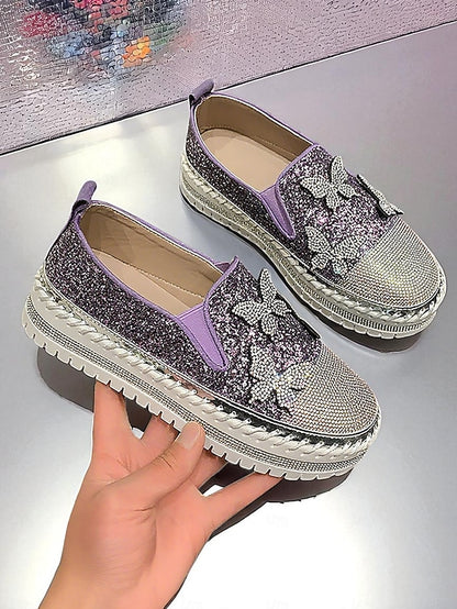 with Platform Sneakers Slip-On Glitter Women's Purple
