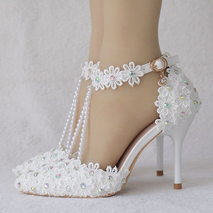 Bridal Lace Shoes Wedding Women's High Pointed Heel
