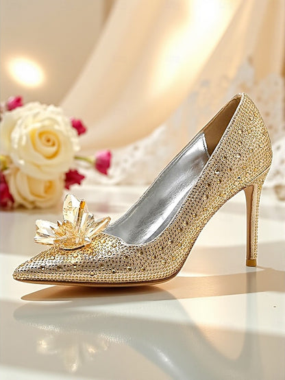Pumps Women's Embellished High - Sparkly Crystal Gold Heel