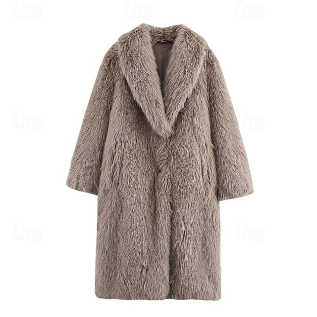 Coat Comfortable Faux Pocket Women's Warm Buttons Fur