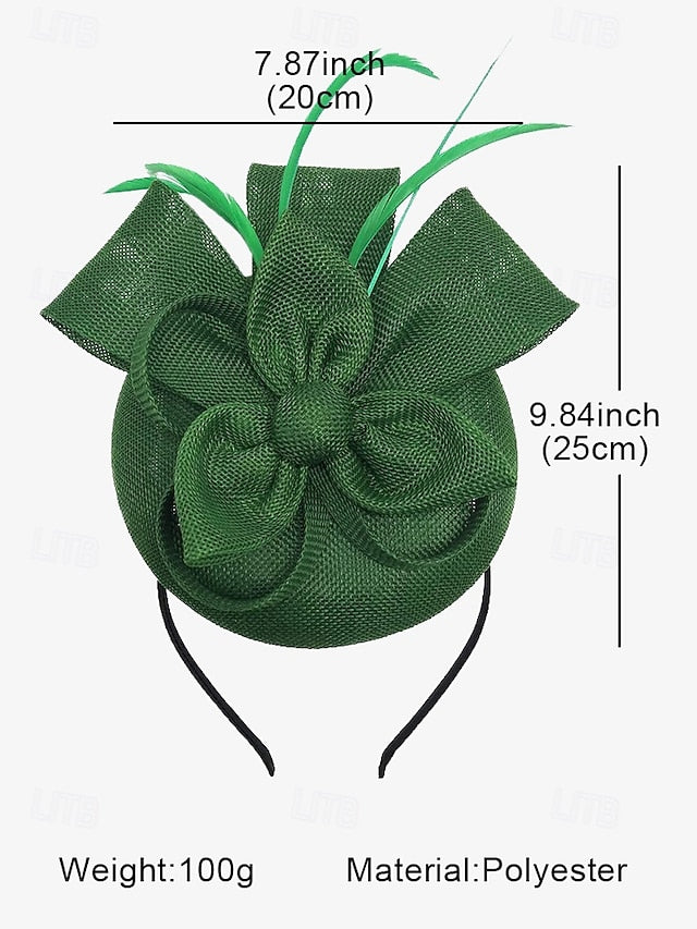 and Feather with Hat Fascinator Bow Accents Women's Green