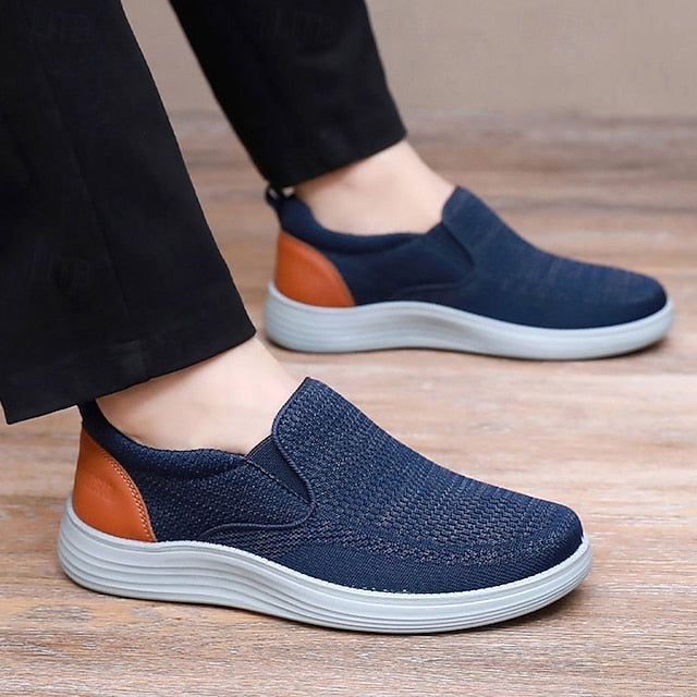 – Sneakers Breathable Navy Men's Knit Stretch Slip-On