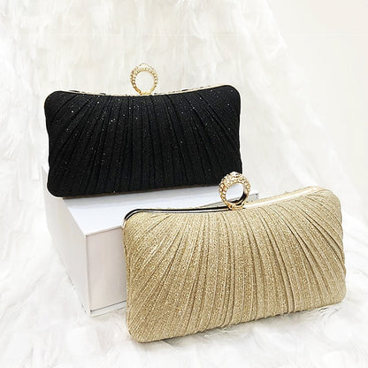 with Glitter Bag Clutch Evening Ring Elegant Gold Rhinestone