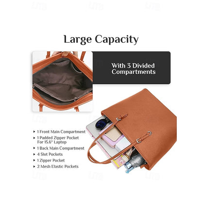 Faux Brown Leather Large Bag Classic Women's Tote -