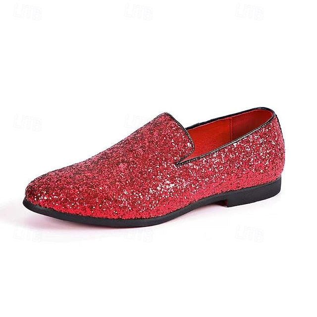 Slip Men's Red Loafers On - Glitter