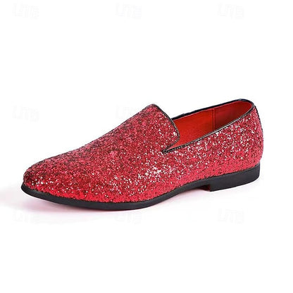 Slip Men's Red Loafers On - Glitter