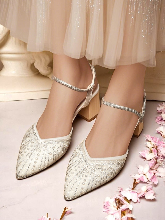 Women's Toe and Ivory Block Pearl Heels with Pointed