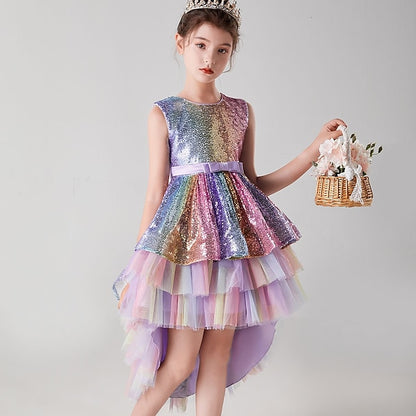 Party colour Kids Wedding Sequin Dress Girls' Sleeveless