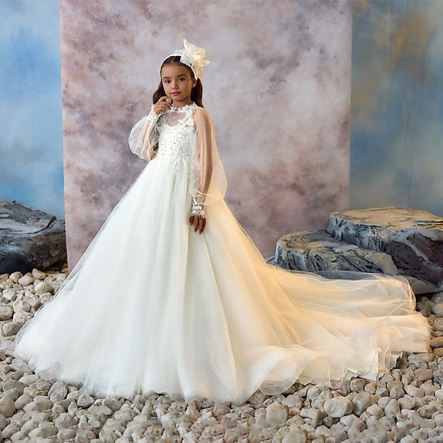 Party Dress Girls' First Solid Kids Communion Color