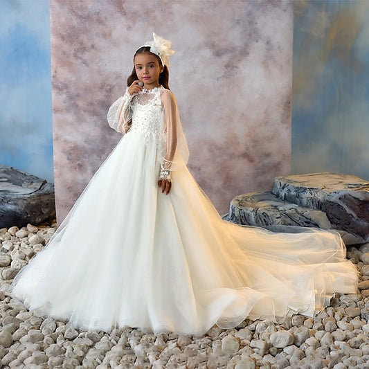 Party Dress Girls' First Solid Kids Communion Color