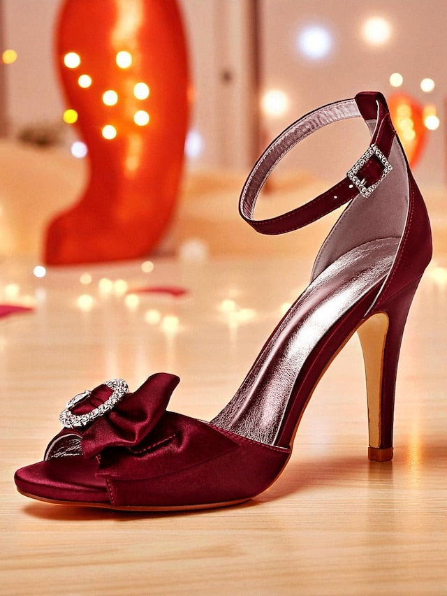 Women's Satin High Heel Purple with Rhinestone Sandals
