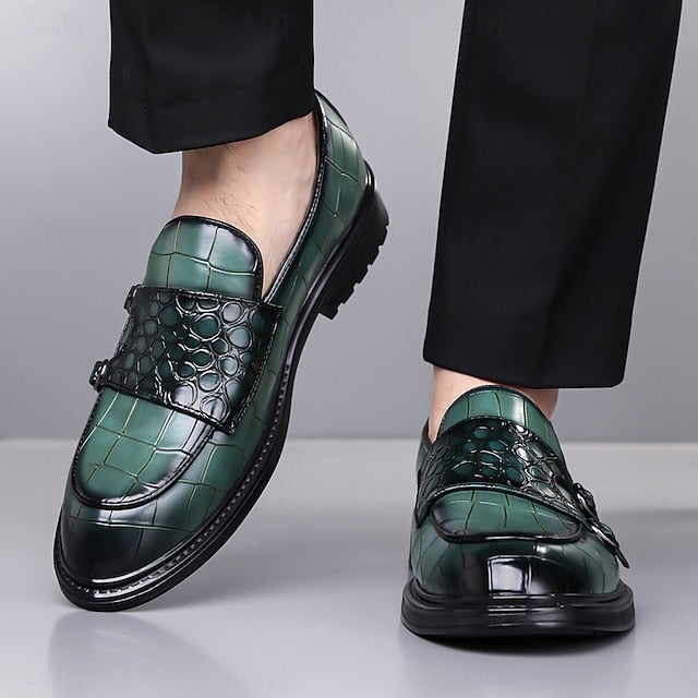 – with Crocodile Men's Brown Leather Pattern Faux Loafers