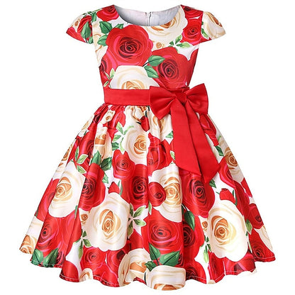 Flower Girls' Short Dress Sleeve Kids Party Floral
