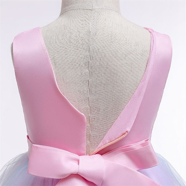 Girls' Kids Party Blushing Floral Lace Blue Dress Purple