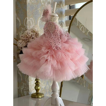 Long Party Dress Performance Sequin Kids Girls' Sleeve