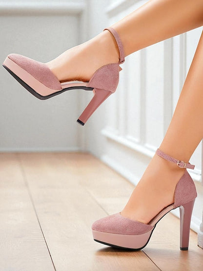 Strap Platform Suede Ankle Burgundy High Heel 1950s Women's