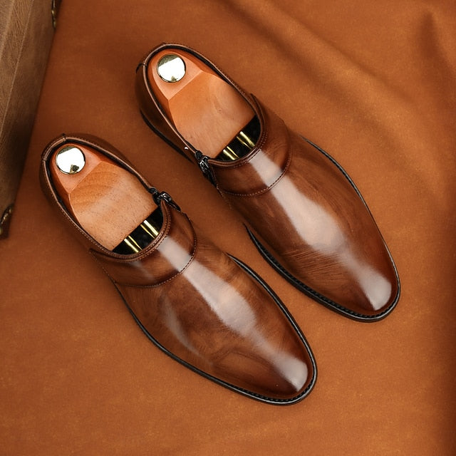 Leather Loafers Shoes Brown Slip-On Business Men's