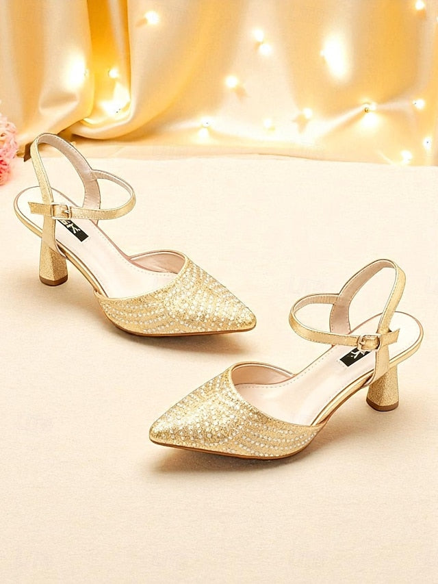 Rhinestone Women's Pointed Slingback Red Heels Toe