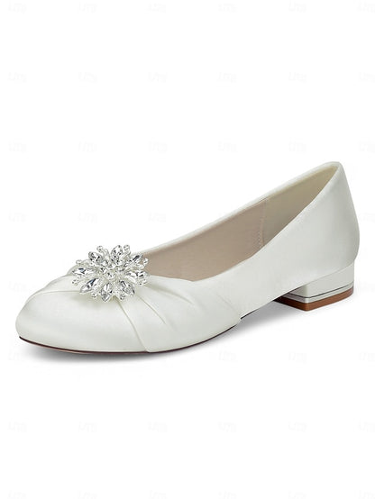 Flats Crystal Satin Elegant Women's White Wedding –