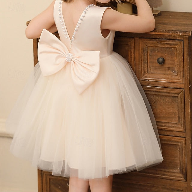 Dress Party Color Kids Girls' Sleeveless Wedding Solid