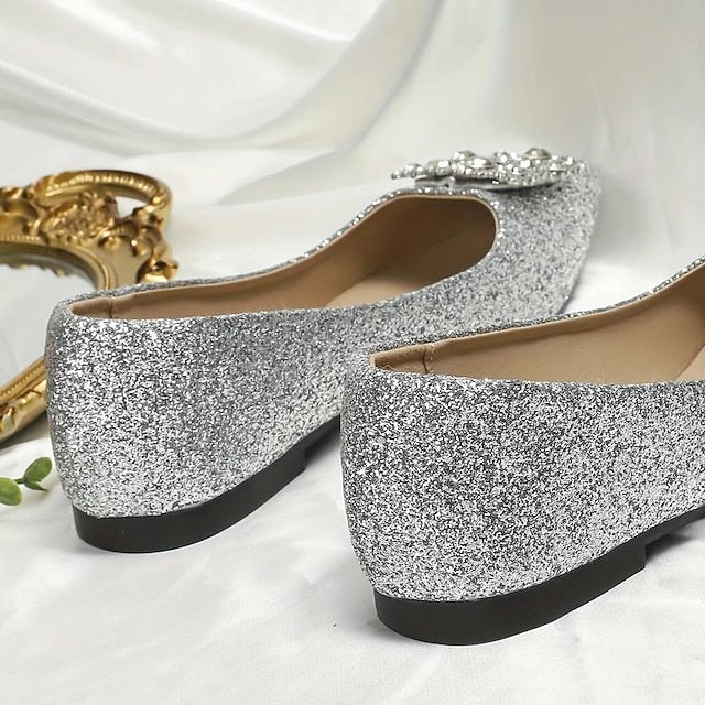 with Silver Rhinestone Glitter Women's Flats Embellished