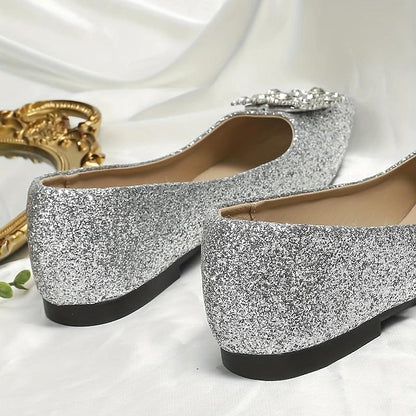 with Silver Rhinestone Glitter Women's Flats Embellished