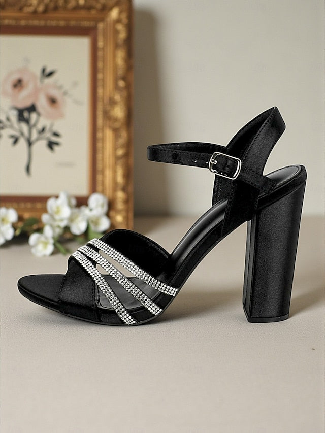 Heel Ankle Women's Strap Black Sandals Toe - Open Block