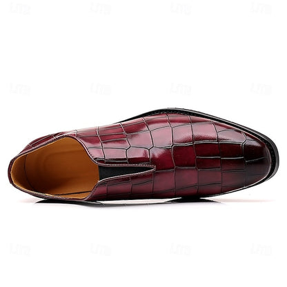 Slip-On Pattern Burgundy Men's Crocodile Shoes –