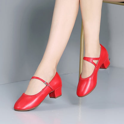 Mary Shoes Gold Women's Jane Low Dance with Heel Buckle