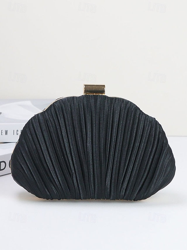 Pleated Satin Evening Women's Shell Purse Clutch