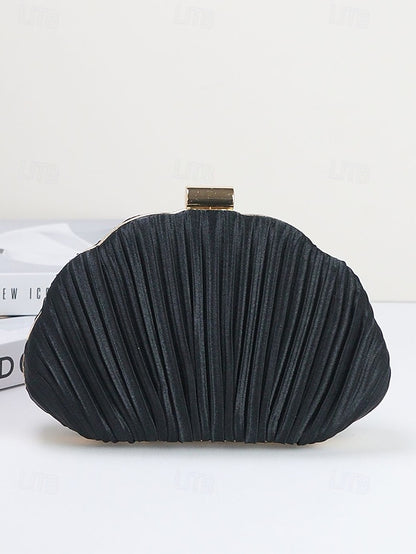 Pleated Satin Evening Women's Shell Purse Clutch